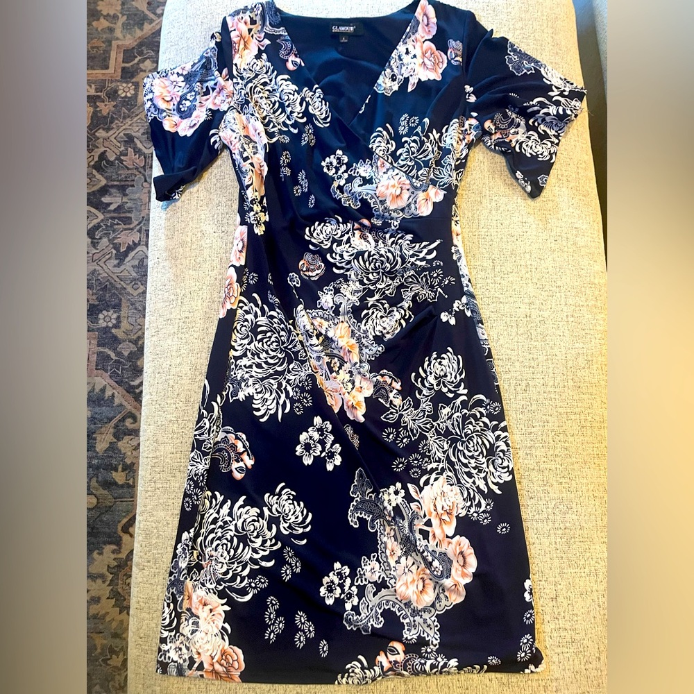 Glamour Navy and Pink Floral Midi Dress